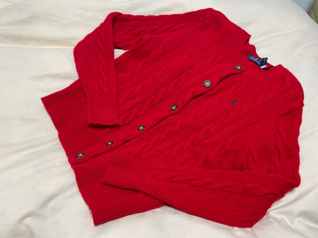 【極美品】ポロバイラルフローレン　カシミヤ混　ケーブルニット　カーディガン　赤