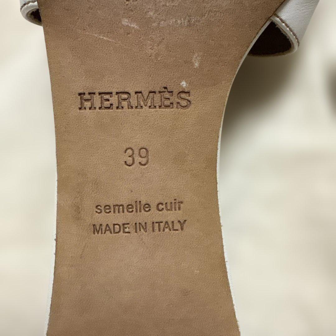 HERMÈS オラン　ホワイトレザーサンダル 39