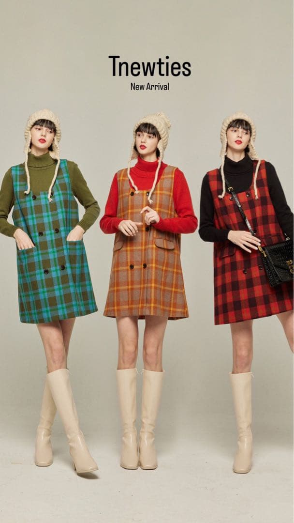 tnewties☆ダブルブレストチェック柄ウールワンピース♪