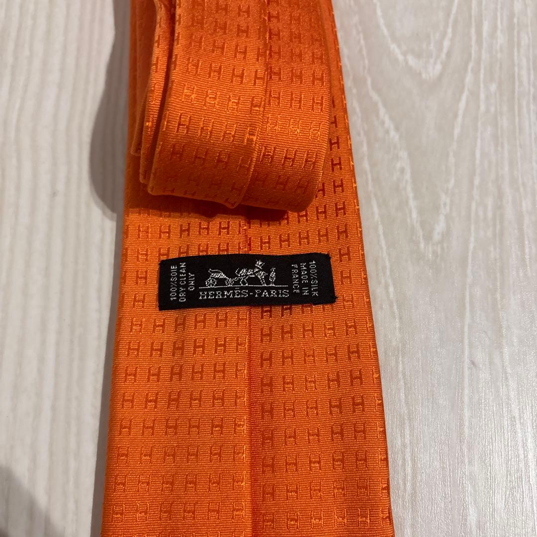 エルメス　ネクタイ　H織　ジャガード　オレンジ　シルク