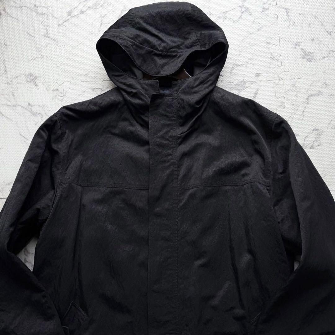 美品✨ジョルジオアルマーニ マキシ丈 フーデッドコート ナイロン ネイビー 52