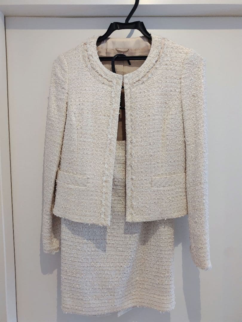 ANAYI　スカートスーツセット　ツイード　白　７号　36　セレモニー　入学式