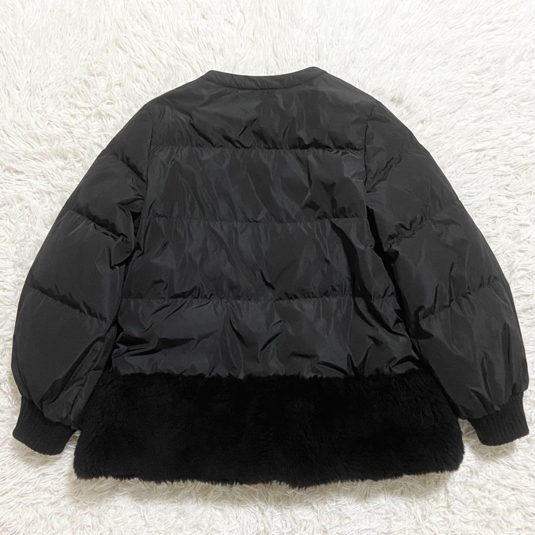極美品　グレースクラス　ボアコンビダウンジャケット　ノーカラー　ブラック　36