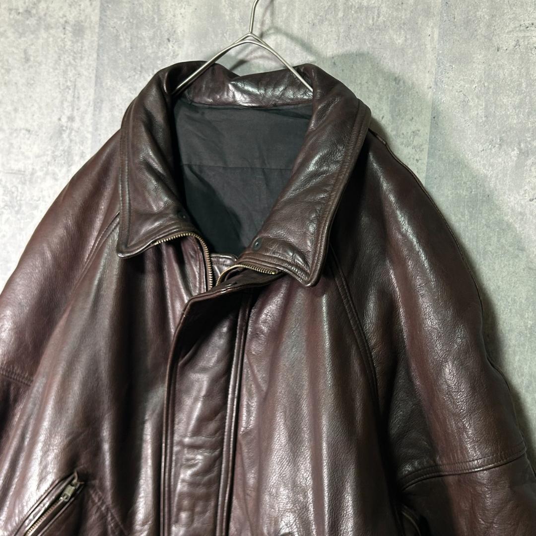 極上 ヘビーウェイト レザー ジャケット 濃茶 ヴィンテージ 本革 肩パッドなし