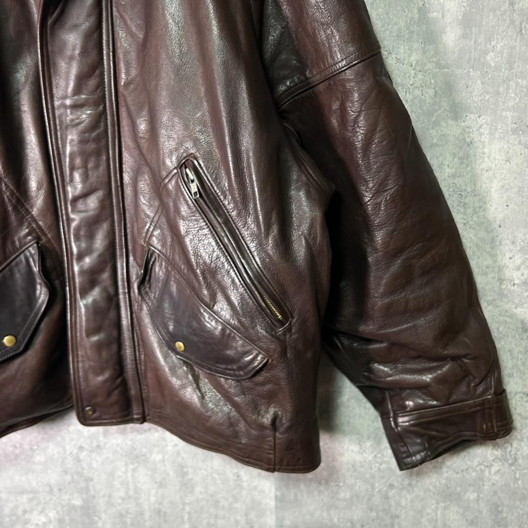 極上 ヘビーウェイト レザー ジャケット 濃茶 ヴィンテージ 本革 肩パッドなし