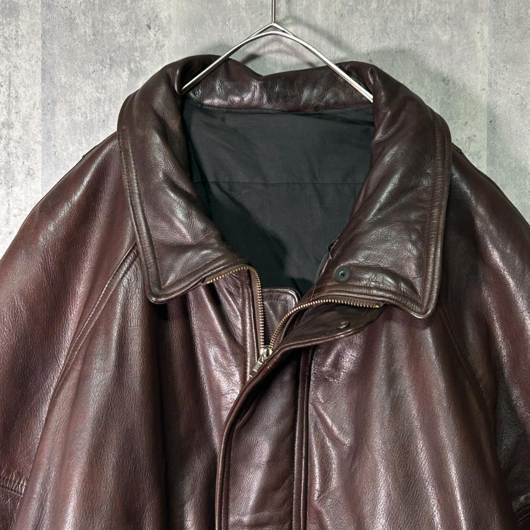 極上 ヘビーウェイト レザー ジャケット 濃茶 ヴィンテージ 本革 肩パッドなし