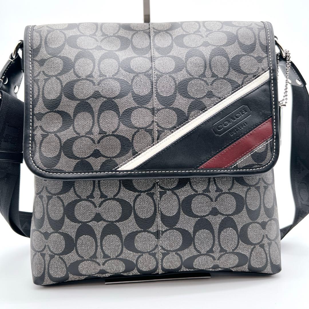 【美品】コーチ　COACH ショルダー バッグ　ヘリテージ　シグネチャー　黒