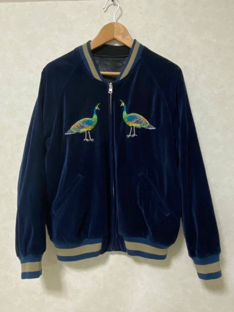 DENIME ドゥニーム 孔雀 別珍×海老キルティングサテン スカジャン XL