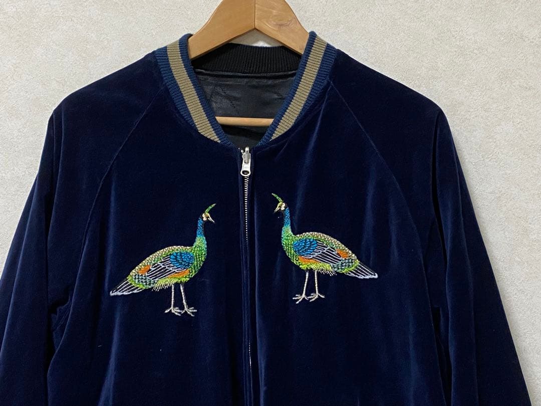 DENIME ドゥニーム 孔雀 別珍×海老キルティングサテン スカジャン XL