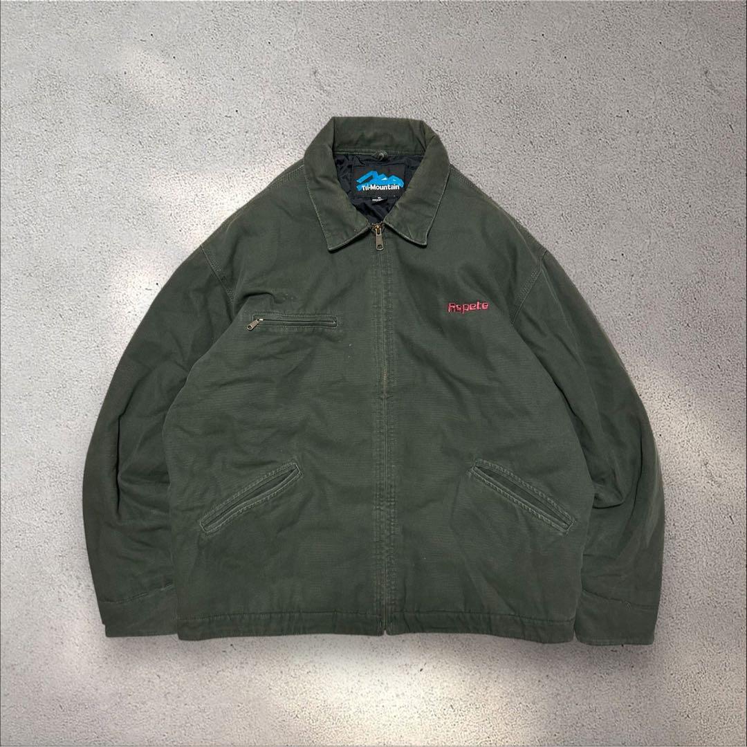 USA古着 90sダックジャケット企業ロゴ刺繍ダック地身幅広めキルティングワーク