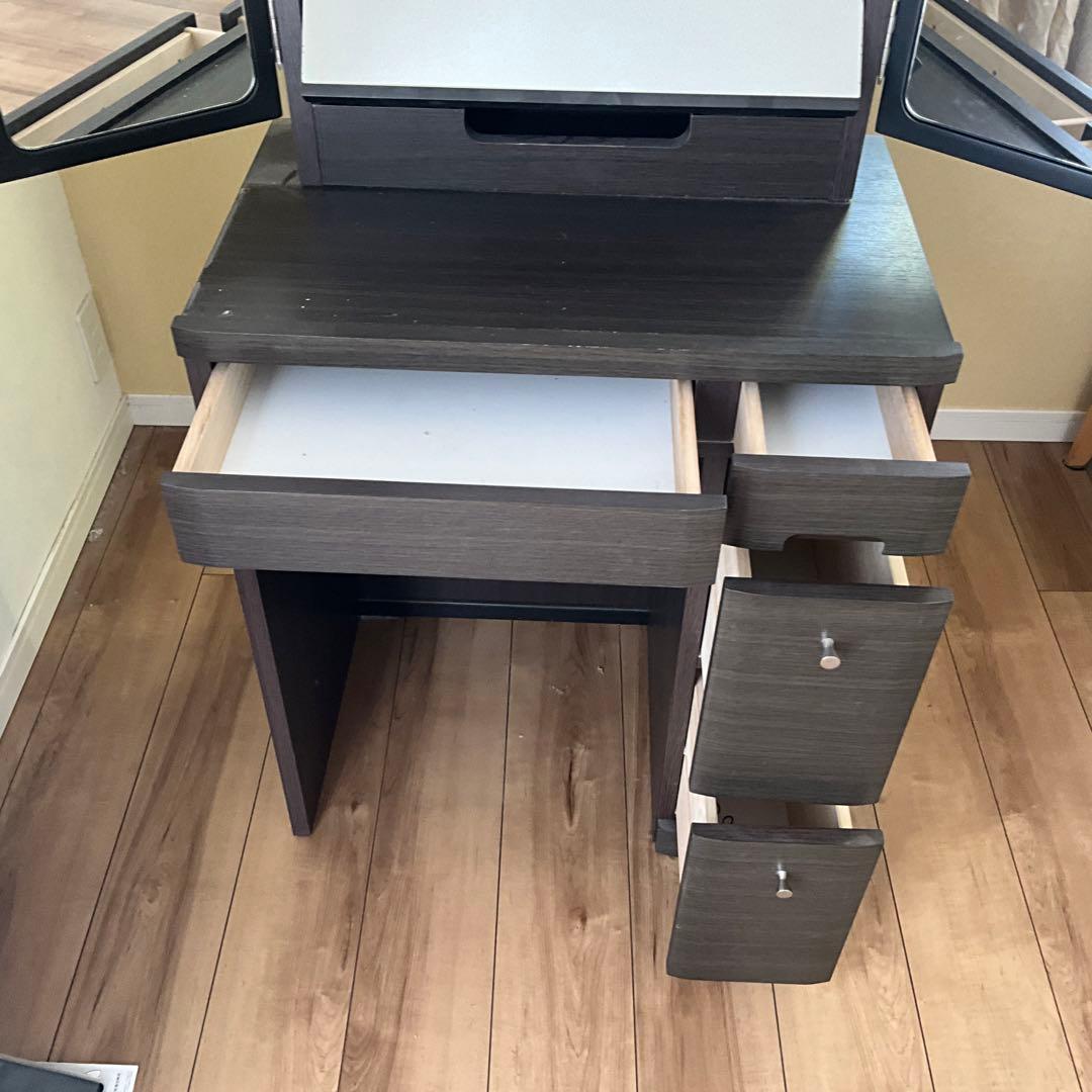 ダークグレー 折りたたみ式ミラー付きドレッサー