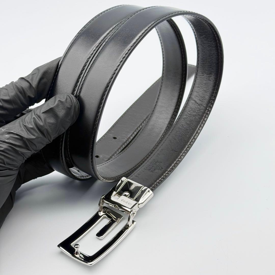 ✨良品✨GUCCI ベルト Gバックル シルバー金具 ビジネス レザー 男女兼用