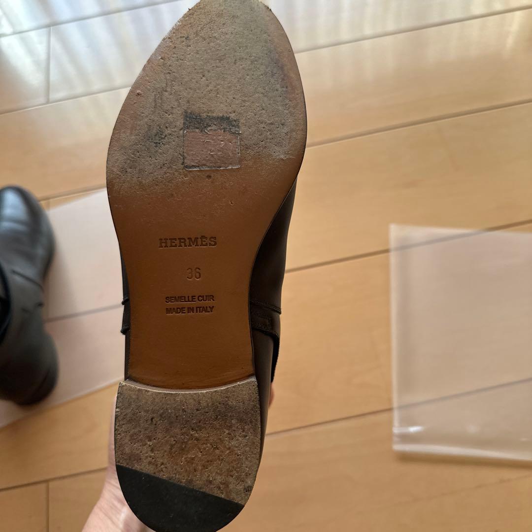 エルメスブラックレザーアンクルブーツ