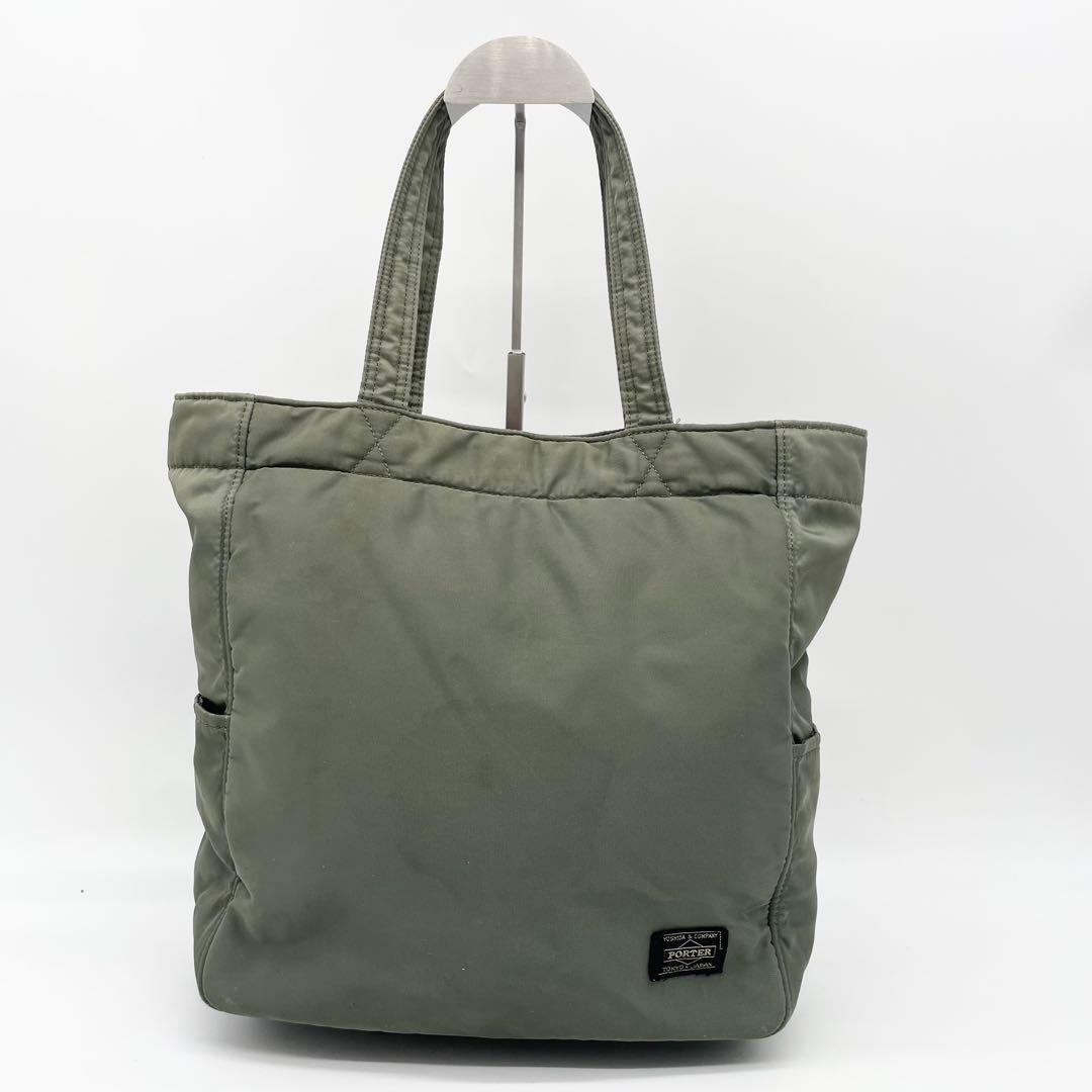 PORTER CREAM トートバッグ　カーキ　グリーン　ナイロン　ポーチ付き