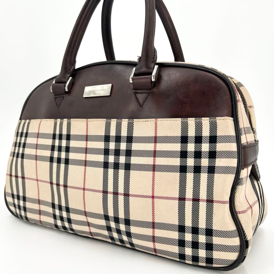 美品✨　バーバリー　ボストンバッグ　ノバチェック　ロゴプレート　レザー