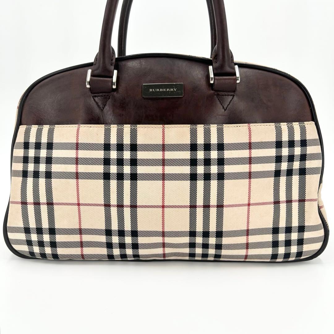 美品✨　バーバリー　ボストンバッグ　ノバチェック　ロゴプレート　レザー