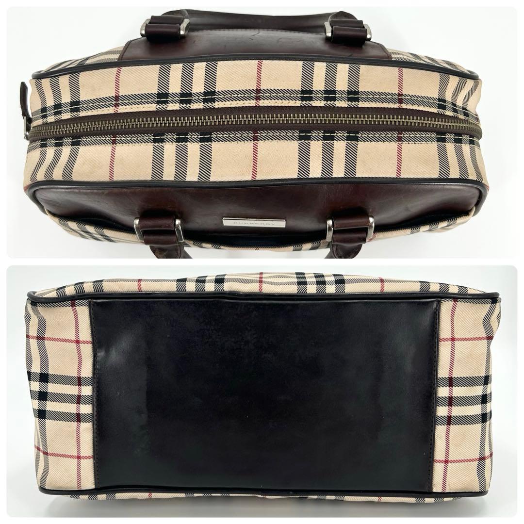 美品✨　バーバリー　ボストンバッグ　ノバチェック　ロゴプレート　レザー