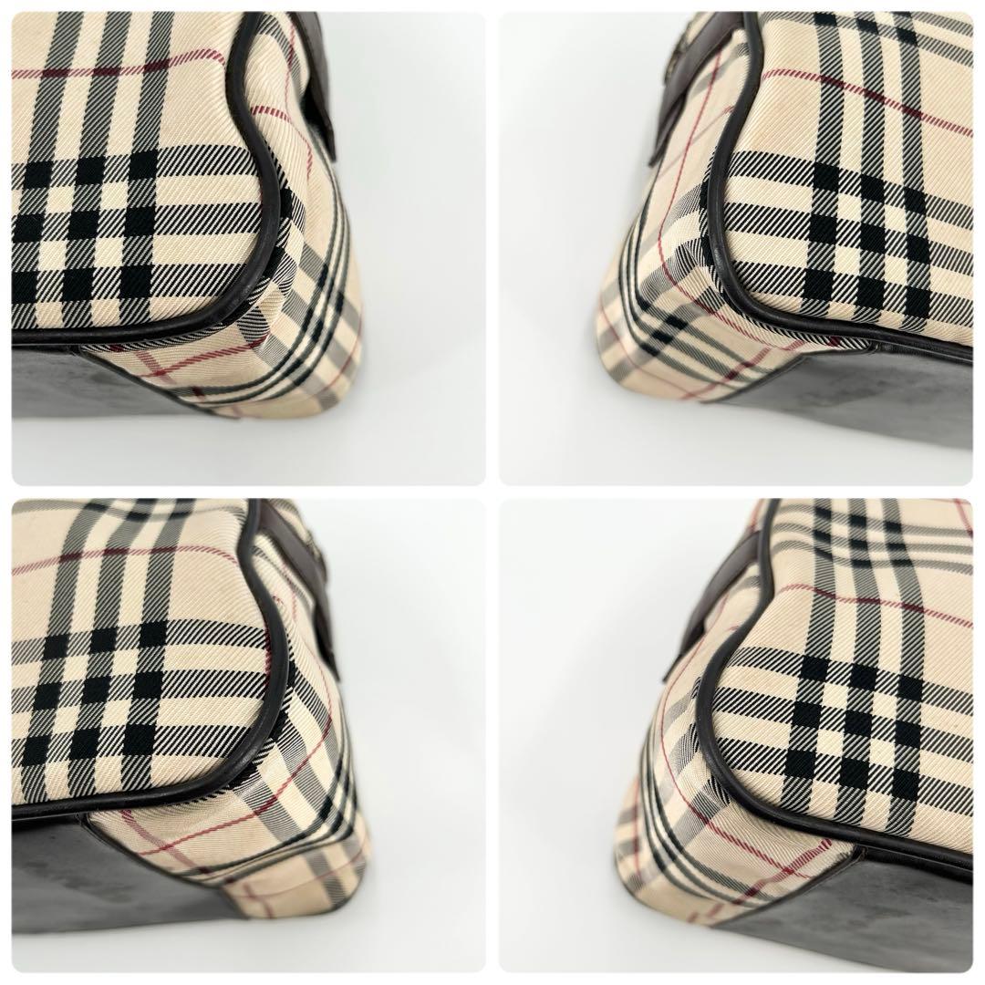 美品✨　バーバリー　ボストンバッグ　ノバチェック　ロゴプレート　レザー