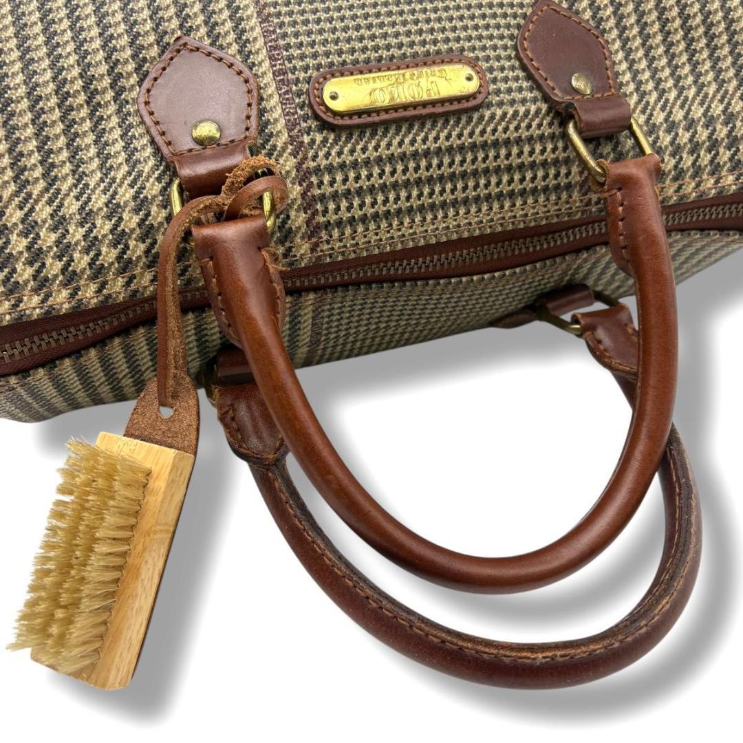 ポロラルフローレン ミニボストンバッグ 2way PVC 千鳥格子柄　ブラウン