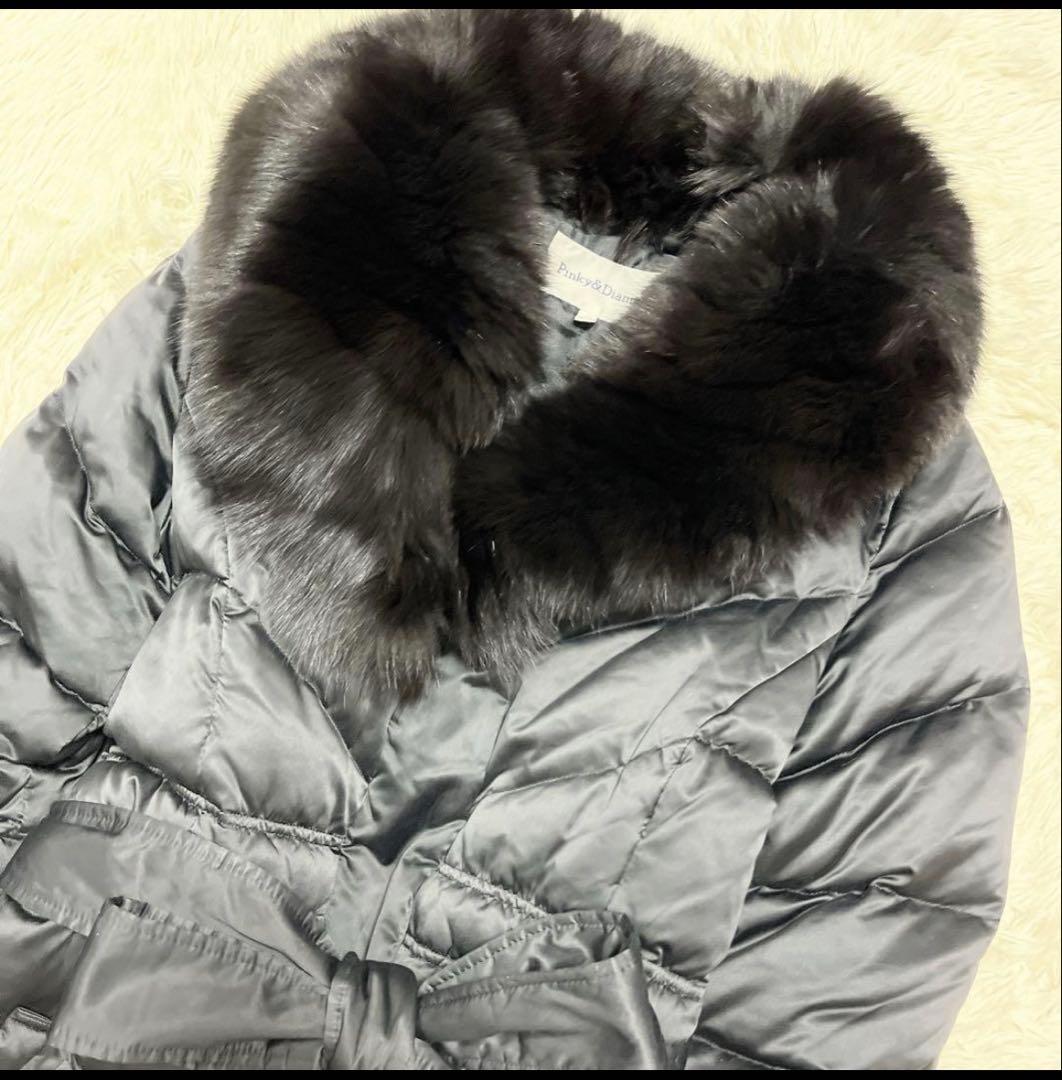 美品　ピンキー&ダイアン　黒　ダウンコート　Aライン　フォックスファー　美ライン