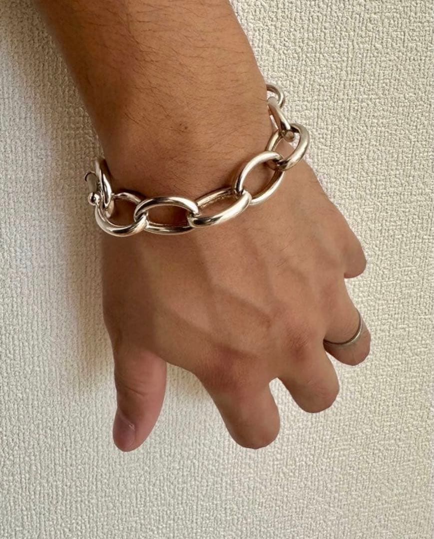 ヘビーチェーンオーバルブレスレットヴィンテージシルバー925