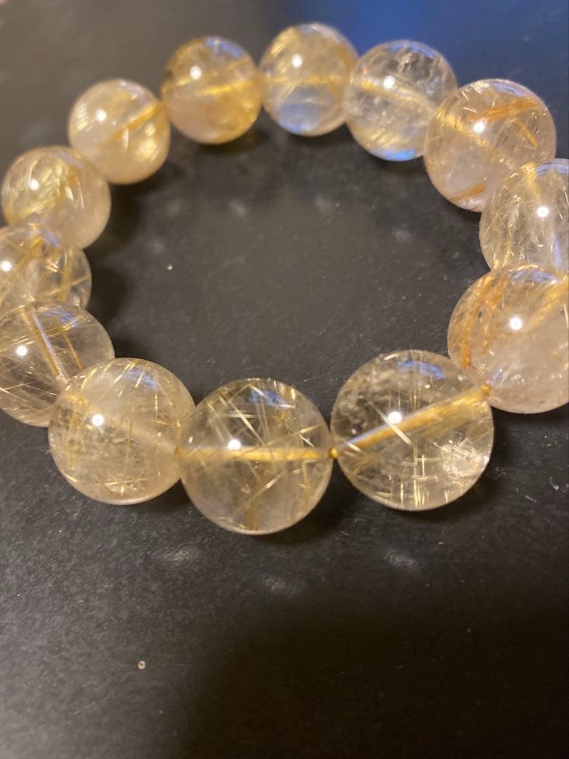 天然石 ゴールドルチルクォーツ ブレスレット 15mm 金針水晶