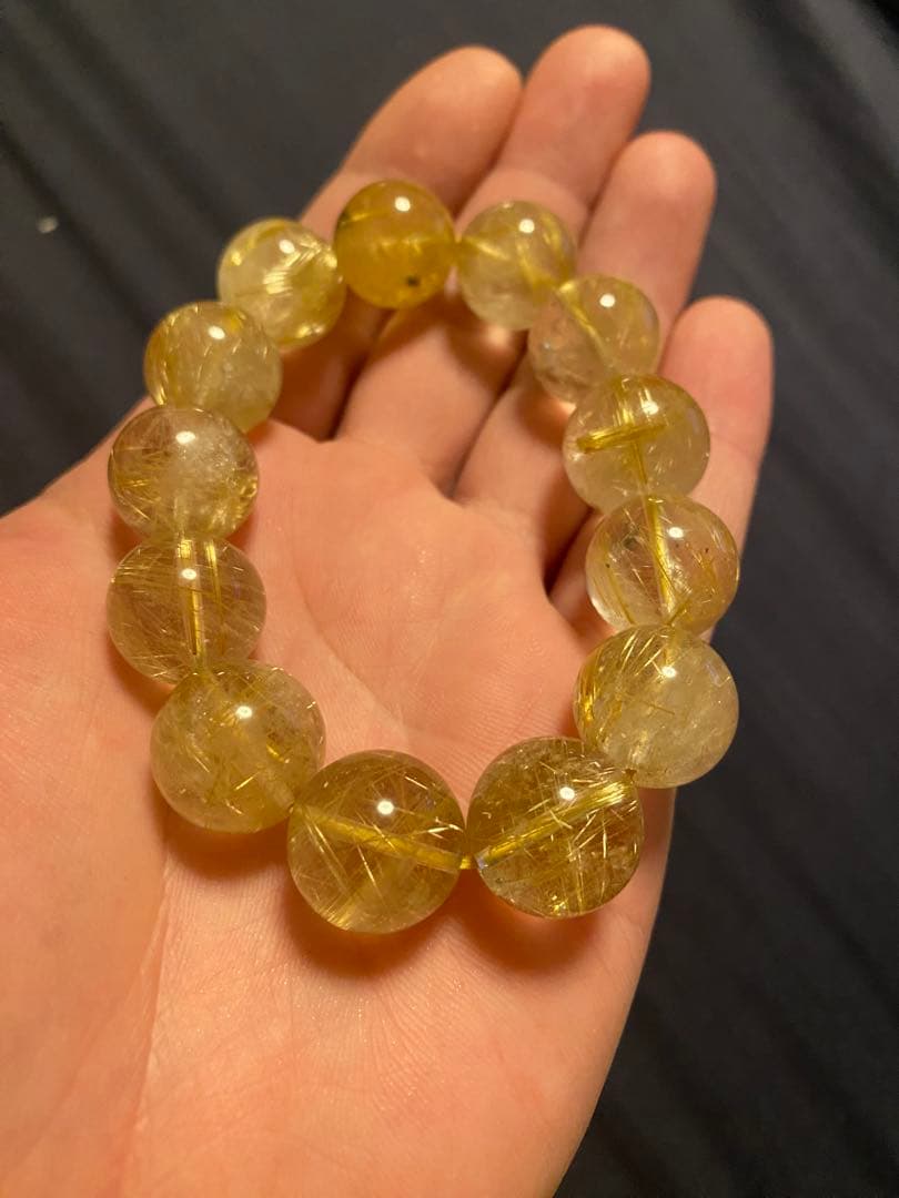 天然石 ゴールドルチルクォーツ ブレスレット 15mm 金針水晶