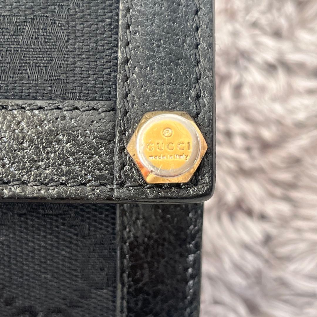 グッチ　GGキャンバス　長財布　ロゴ金具　ブラック　レザー　メンズ