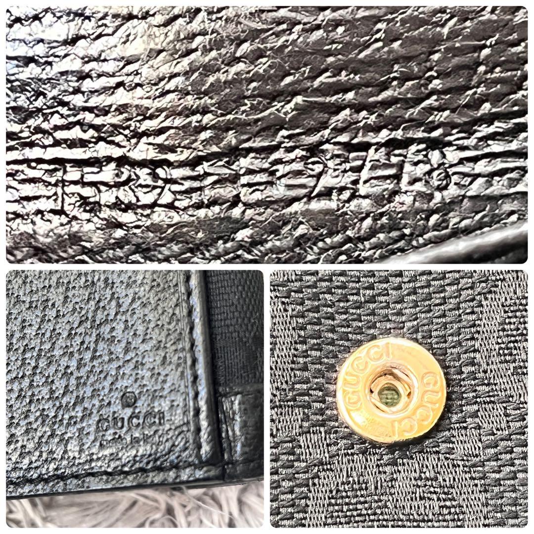 グッチ　GGキャンバス　長財布　ロゴ金具　ブラック　レザー　メンズ