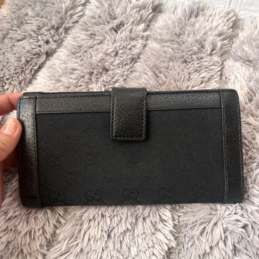 グッチ　GGキャンバス　長財布　ロゴ金具　ブラック　レザー　メンズ