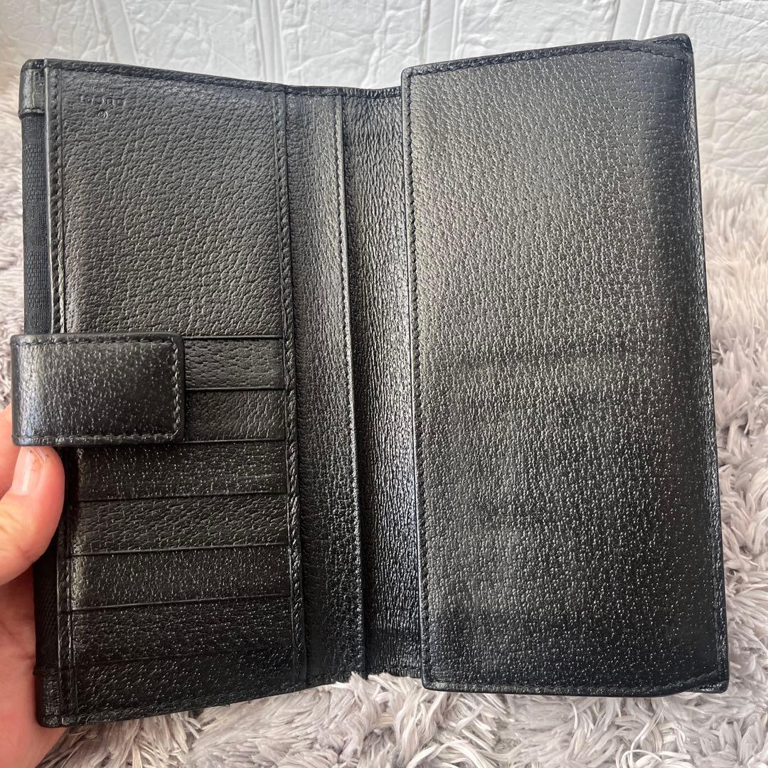 グッチ　GGキャンバス　長財布　ロゴ金具　ブラック　レザー　メンズ