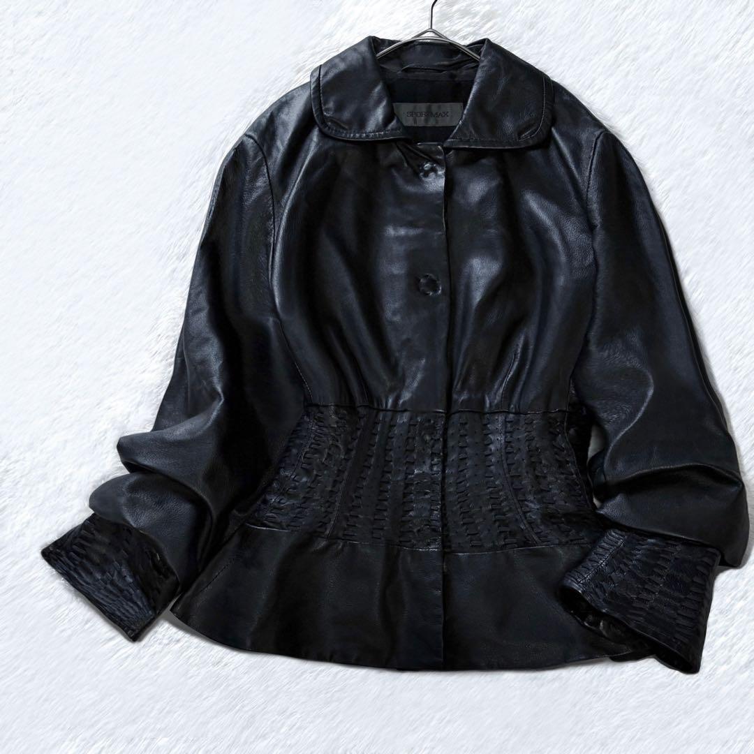 【極美品】スポーツマックス Max Mara ペプラム レザージャケット 短丈