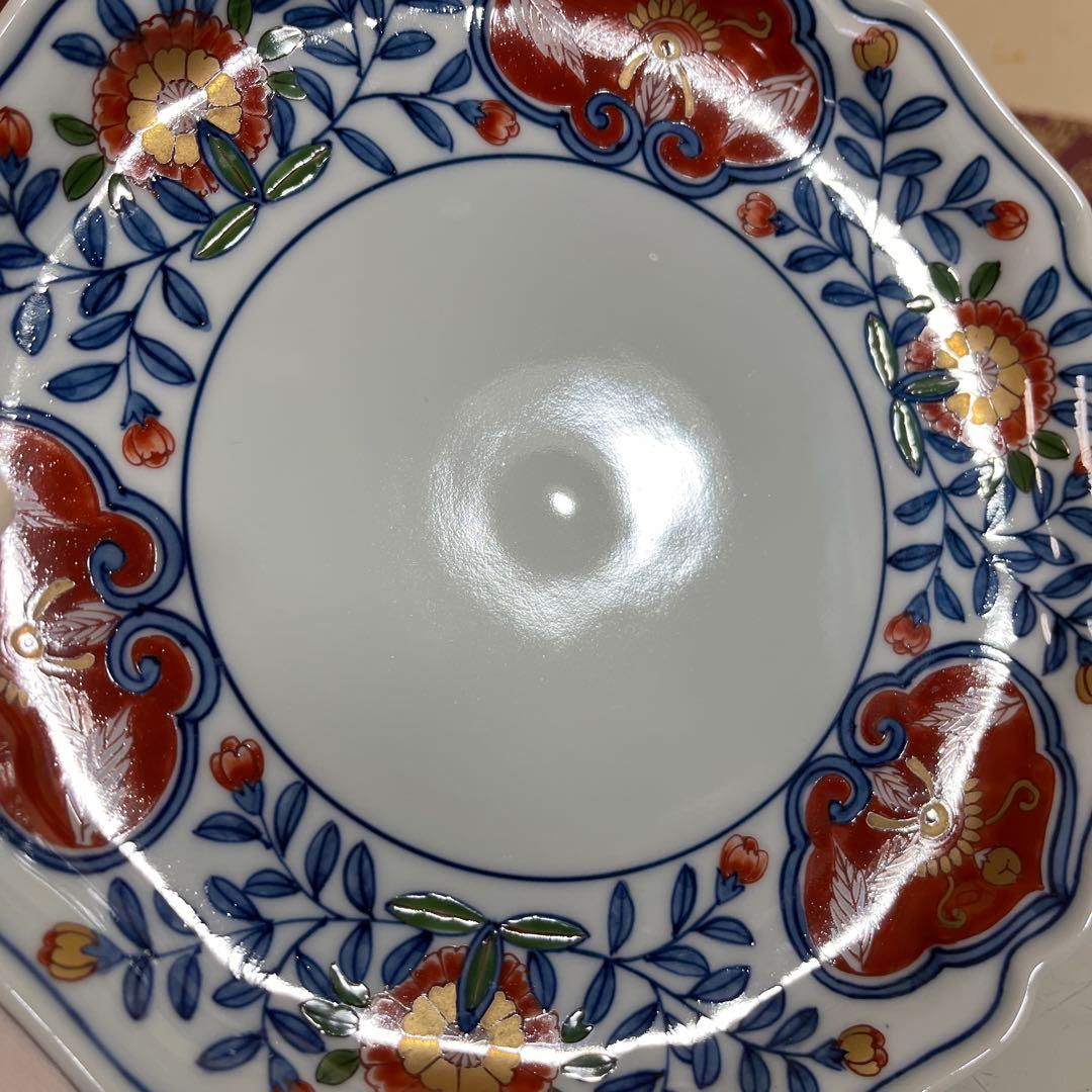 k,N❣️源右衛門　古伊万里錦唐花　銘々皿3枚　18センチ