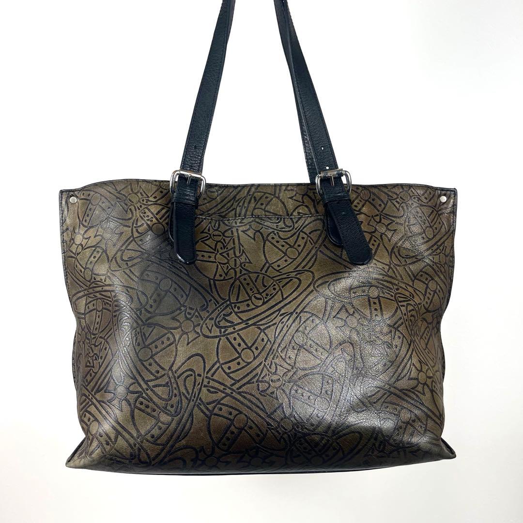 ヴィヴィアン　激レア　トートバッグ　オーブ総柄　ロゴエンボス　本革　ブラウン