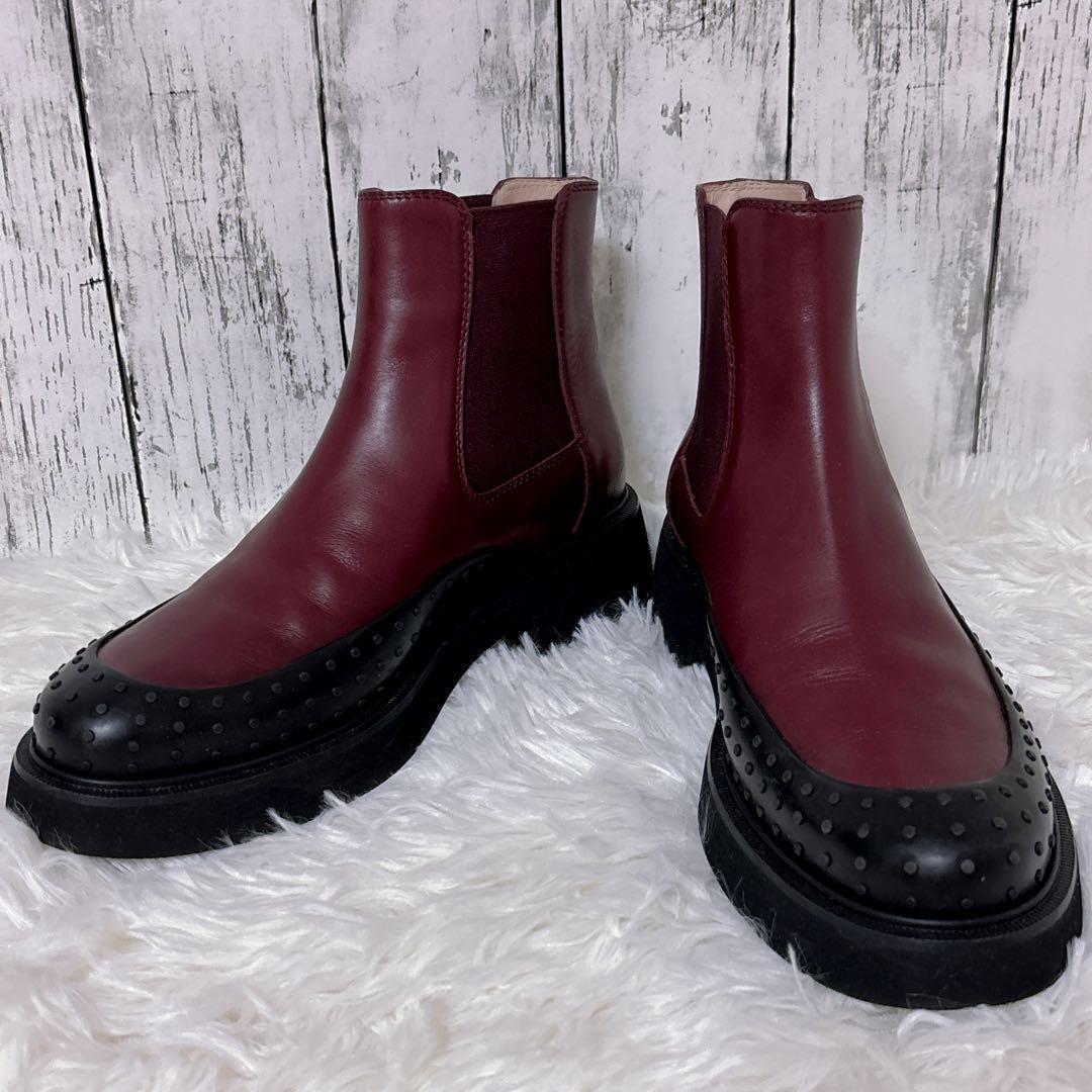 美品 トッズ サイドゴアブーツ チャンキーソール レザー 赤 厚底 23.5cm