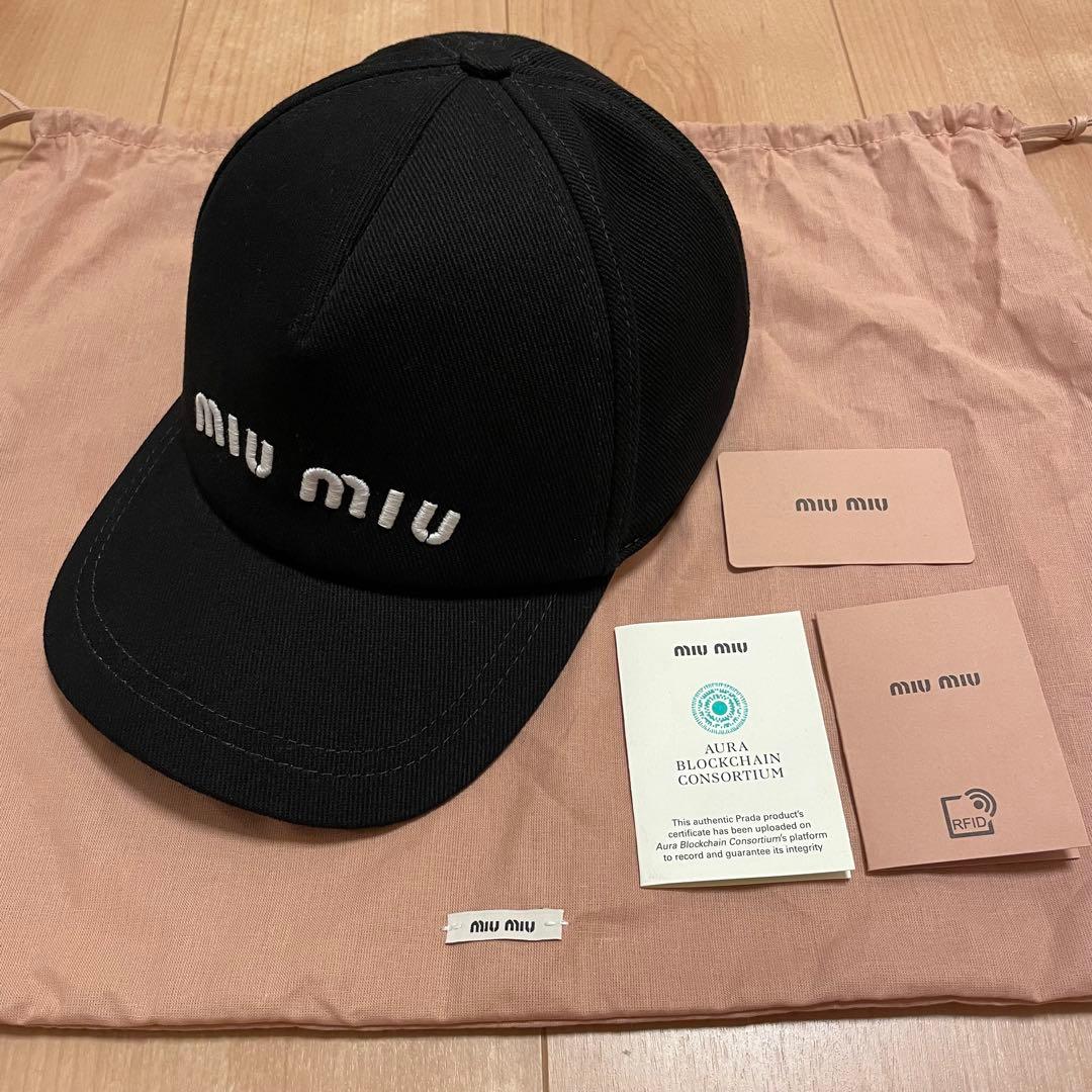 miu miu ミュウミュウ ドリルベースボールキャップ S ブラック
