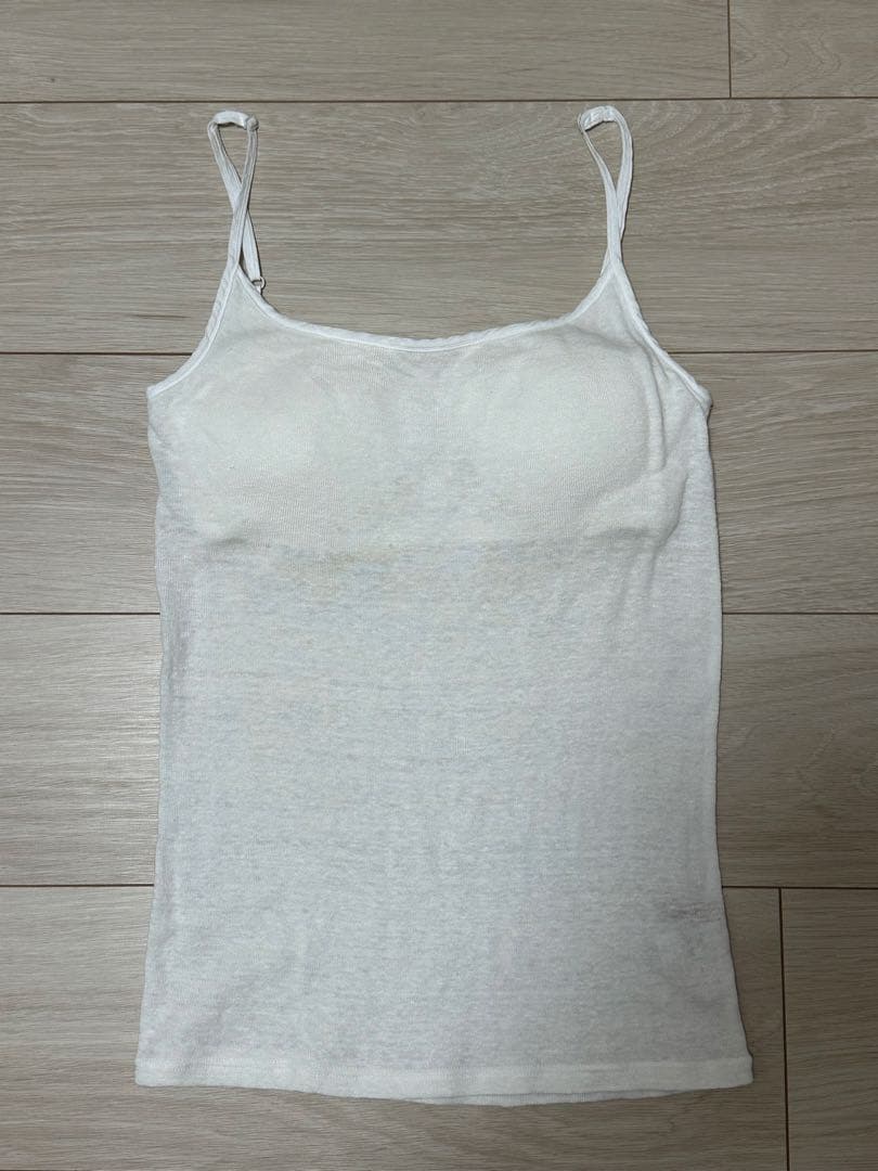 更麻　麻のカップ付きキャミソール　白M