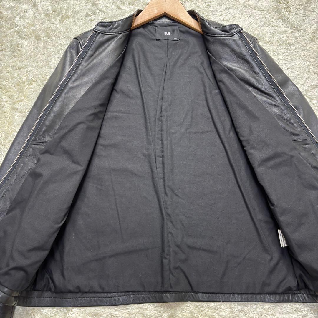 ハレ レザージャケット ライダース シングル ノーカラー 羊革 ラム 黒 L
