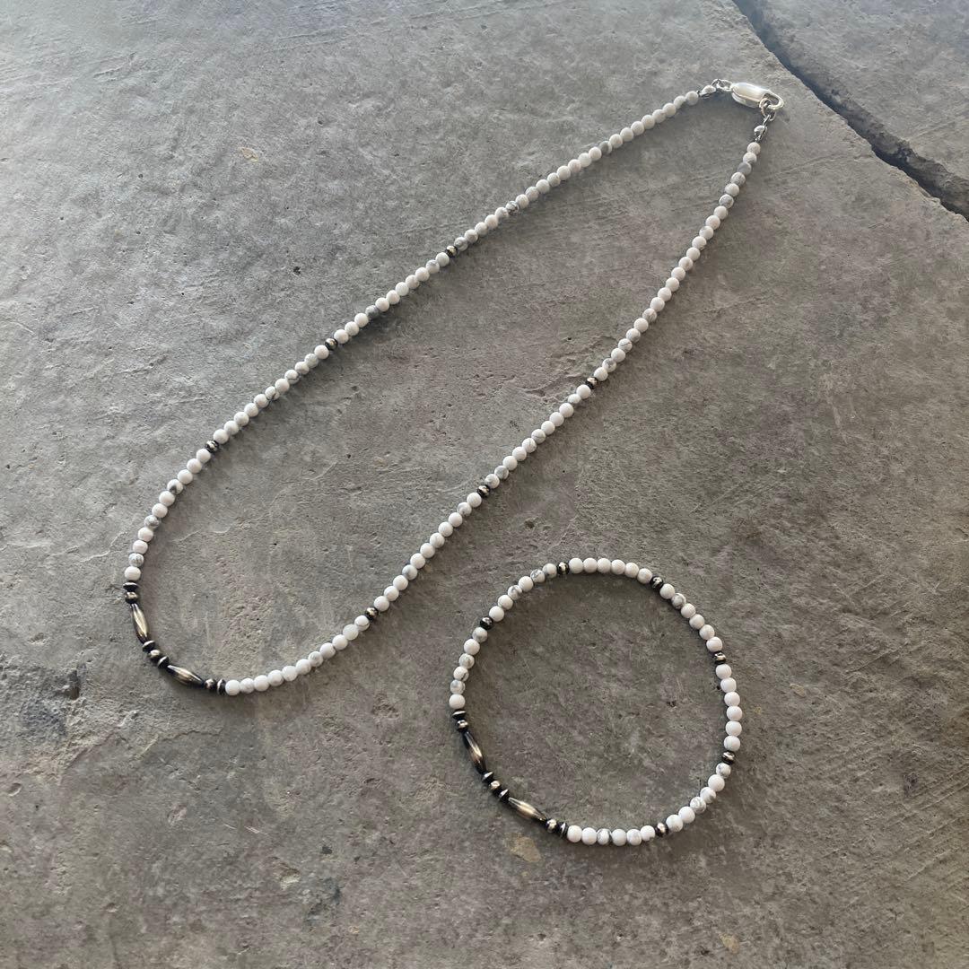 550 小粒ホワイトターコイズとSV925製ナバホパールのオリジナルネックレス