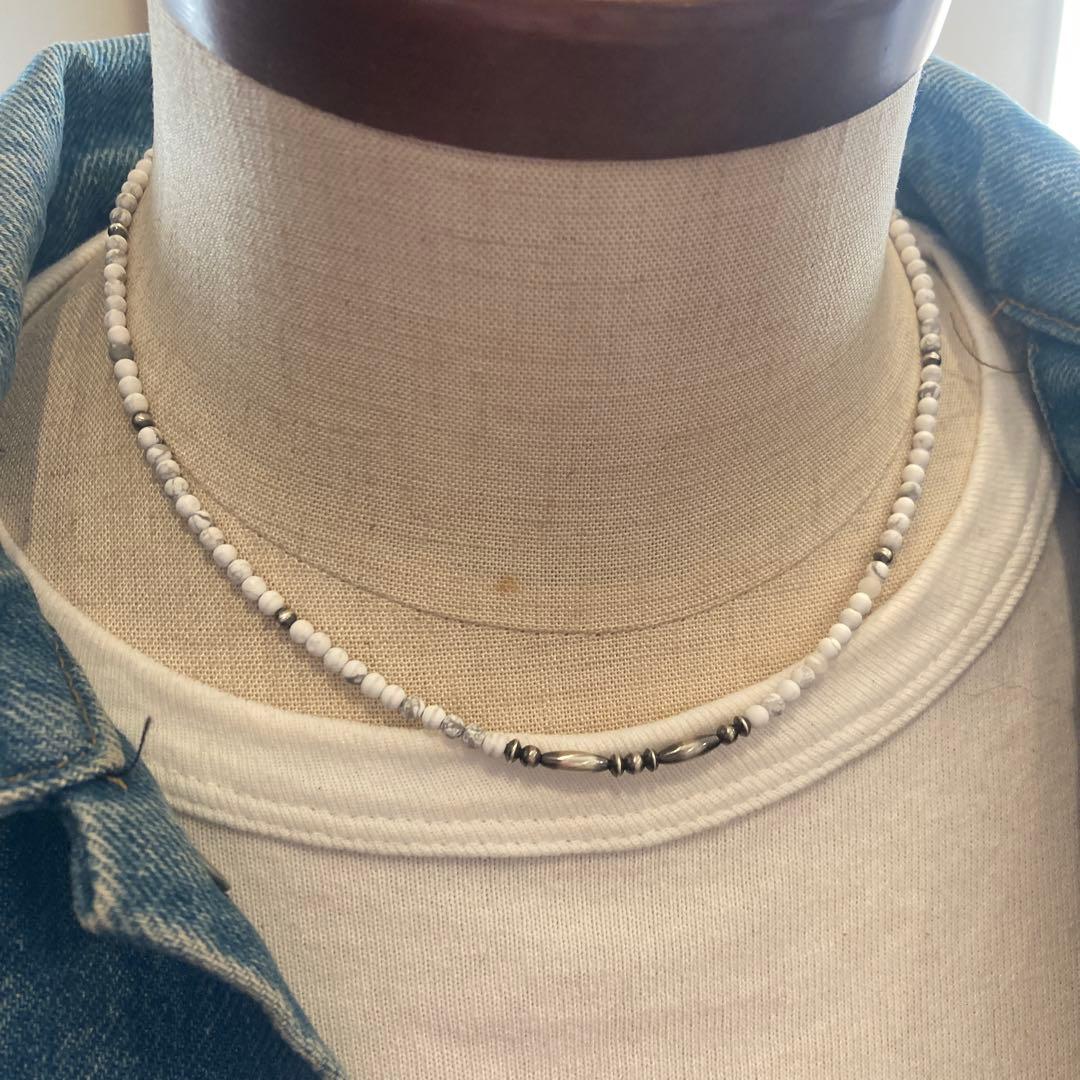 550 小粒ホワイトターコイズとSV925製ナバホパールのオリジナルネックレス