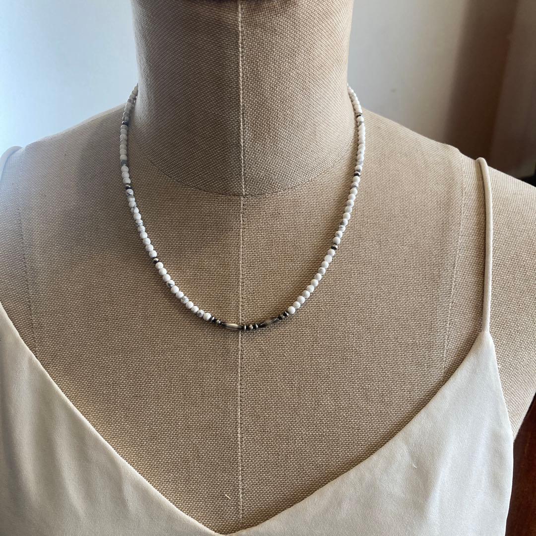 550 小粒ホワイトターコイズとSV925製ナバホパールのオリジナルネックレス