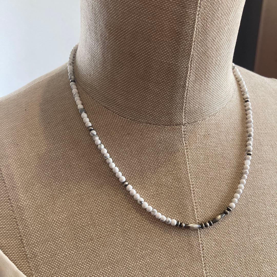 550 小粒ホワイトターコイズとSV925製ナバホパールのオリジナルネックレス