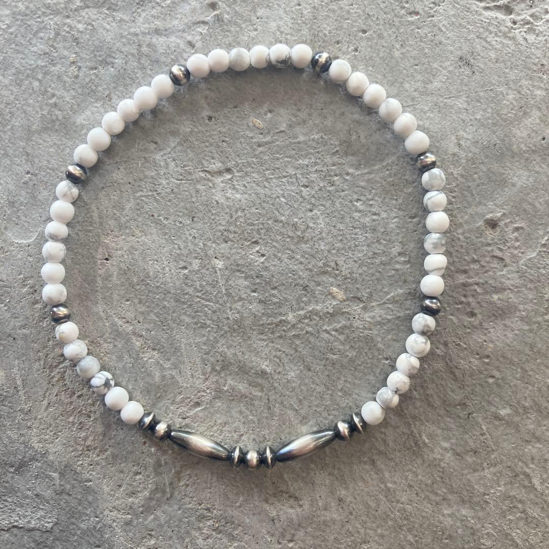 550 小粒ホワイトターコイズとSV925製ナバホパールのオリジナルネックレス