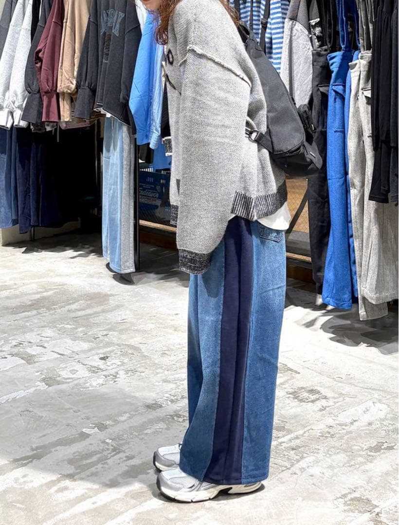 ニコアンド デニムパッチワークパンツ ネイビー M