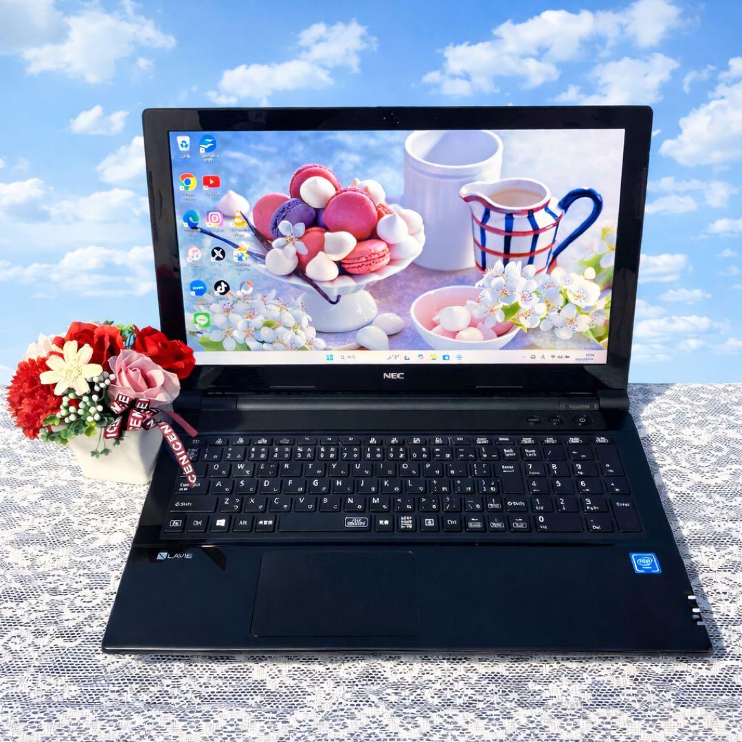 大容量1TB✨NECノートパソコン 艶のある黒 初心者さん向けDVD カメラ