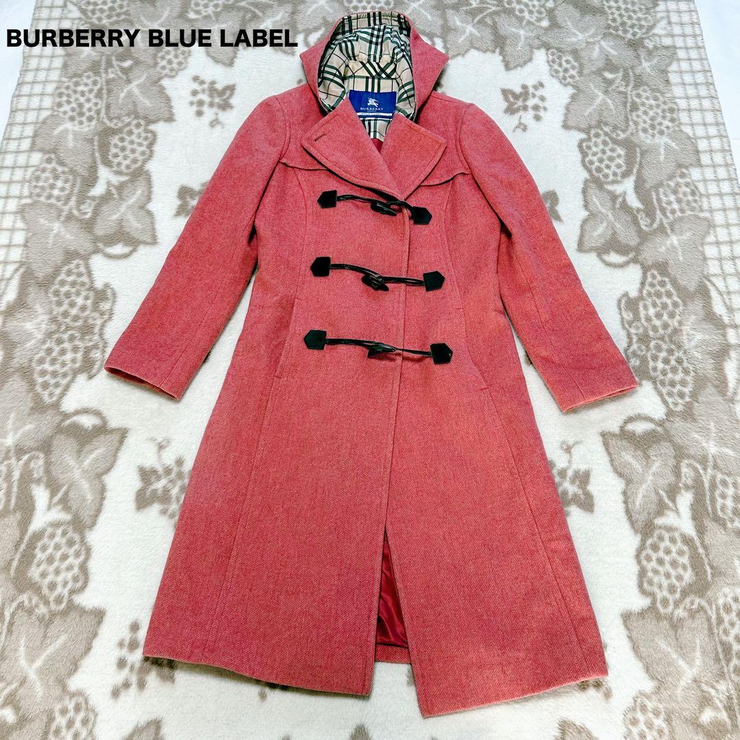 バーバリーブルーレーベル ダッフルコート ロング ウール ノバチェック フード