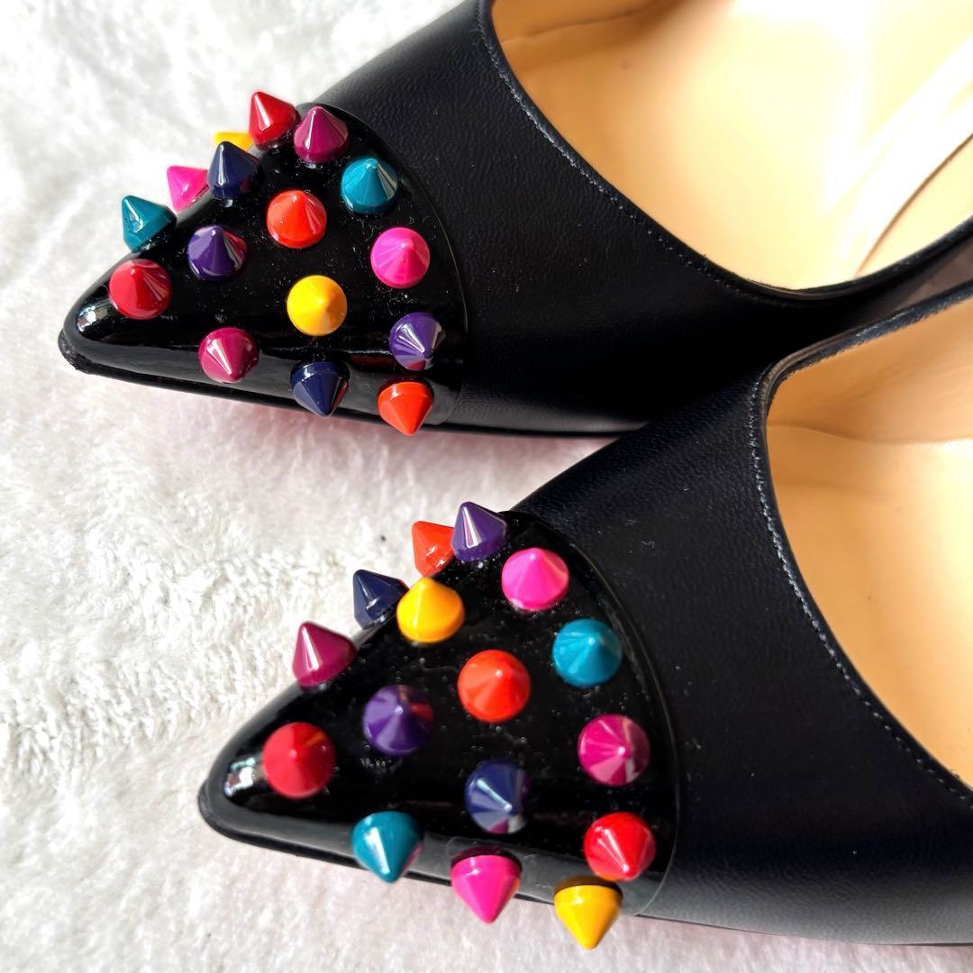 極美品 ルブタン パンプス 37 スタッズ ヒール 黒 レッドソール 購入証明書