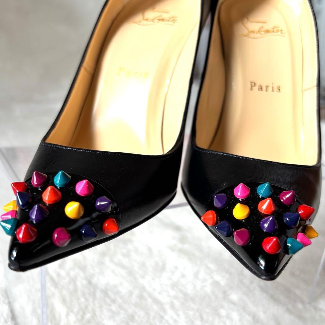 極美品 ルブタン パンプス 37 スタッズ ヒール 黒 レッドソール 購入証明書