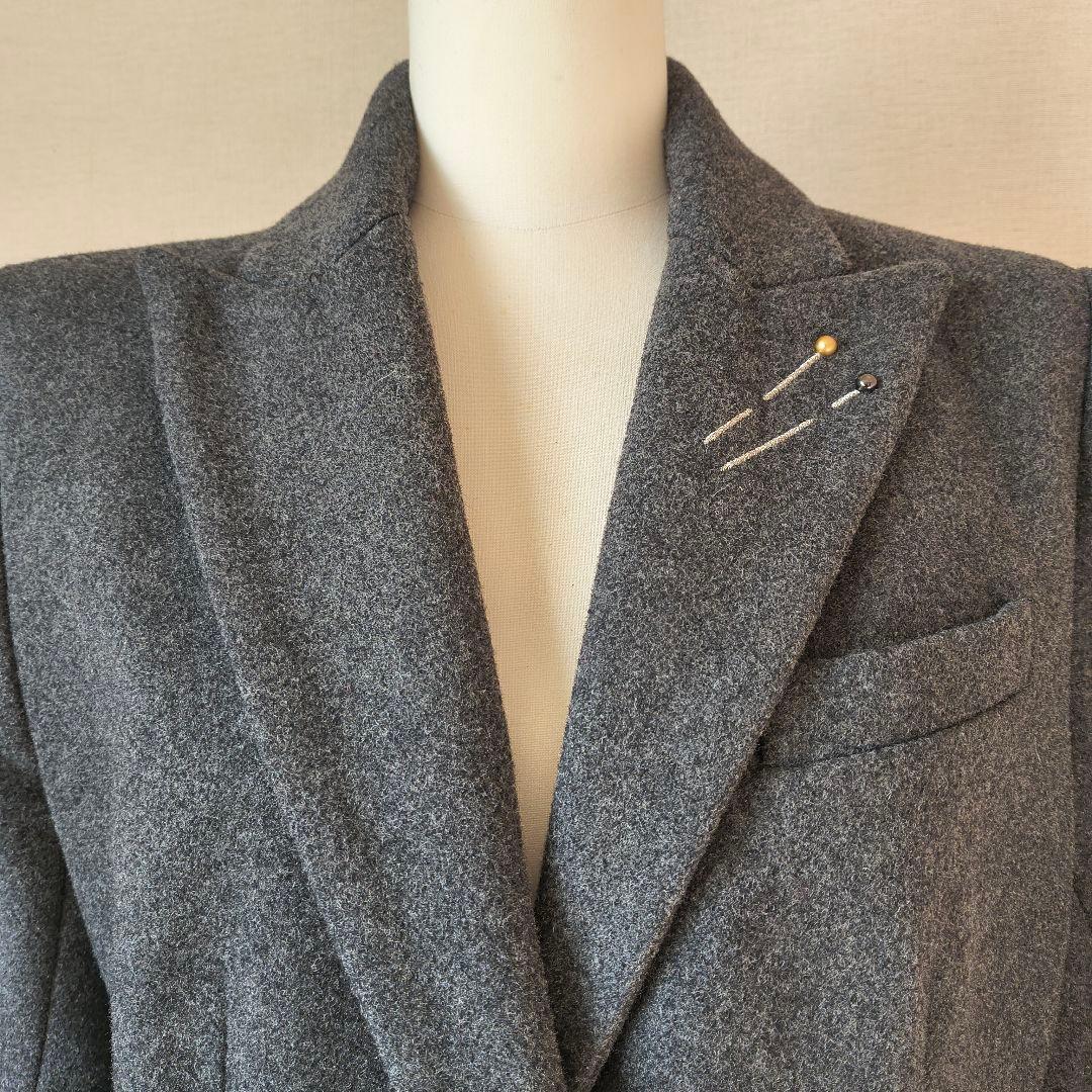 ジャンポールゴルチエ グレー チェスターコート 40 マチ針 フェイクパール