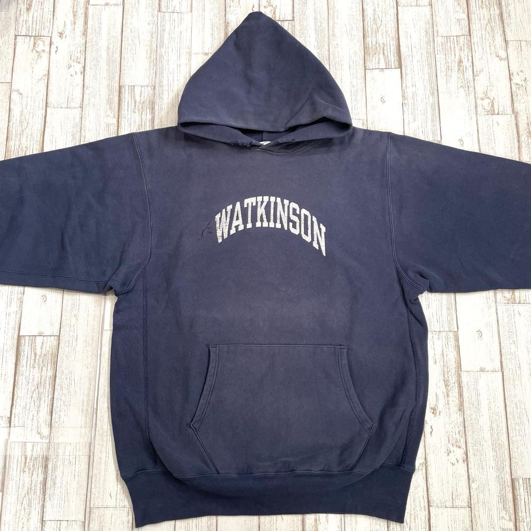 【雰囲気ネイビー！】チャンピオン　リバースウィーブ　フーディ　パーカー　紺　刺繍